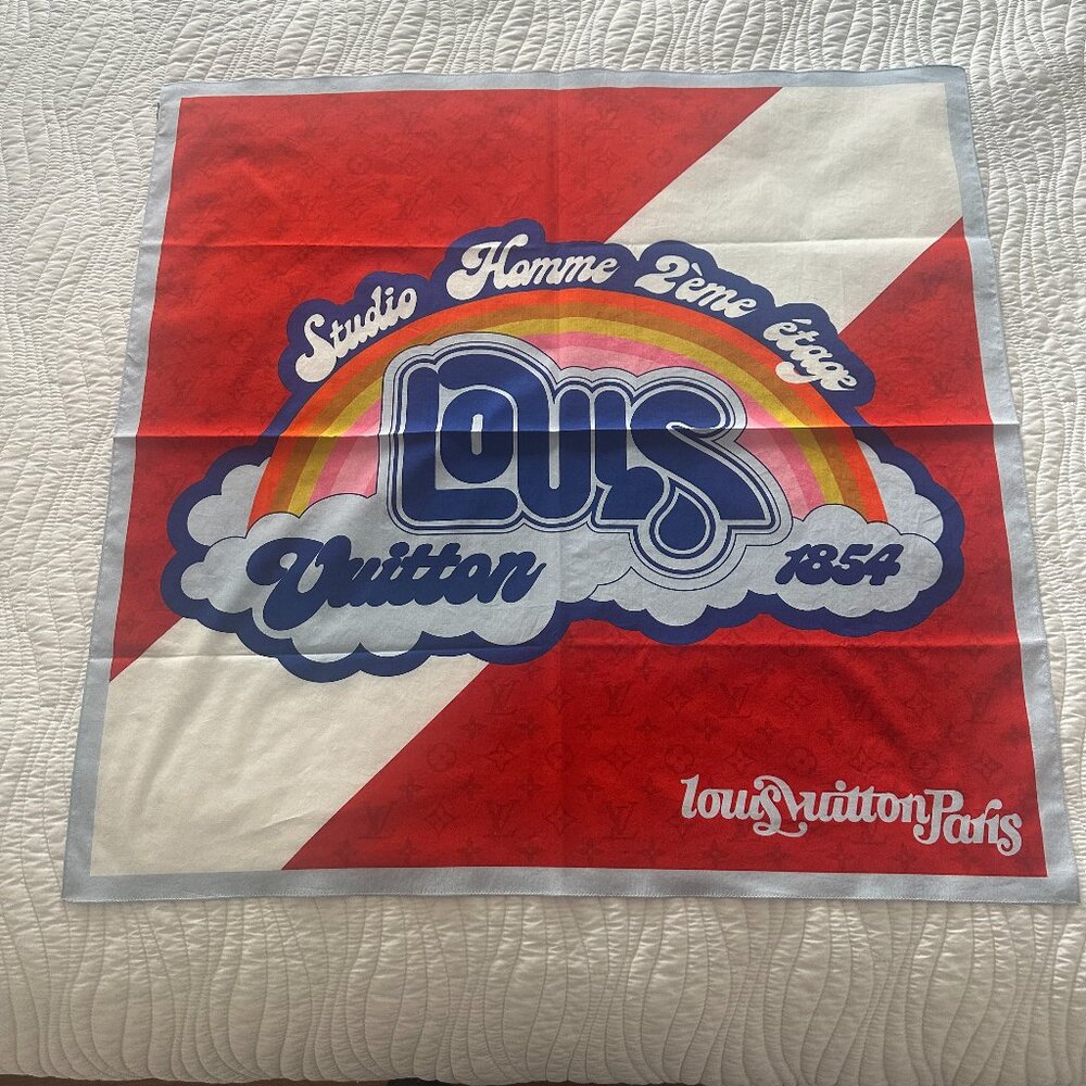 NEW LOUIS VUITTON WHITE RED SHOW SS23 GAY PRIDE Cotton Scarf Bandanna
